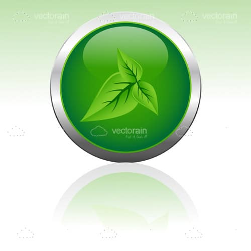 Green Button with Plant Leaf Icon